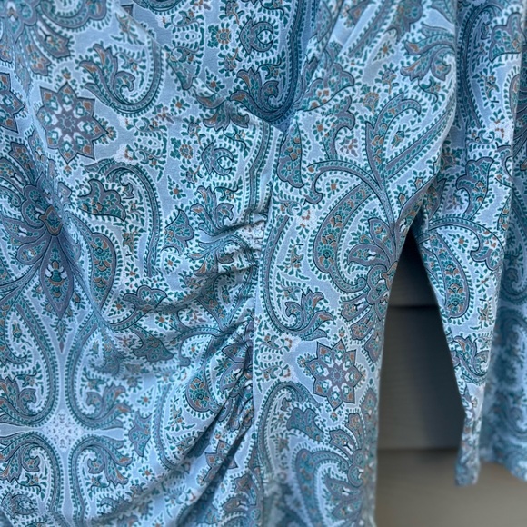 Talbots Teal/Blue Paisley Ruched Cross over neckline V neckline - Size Lp - Picture 3 of 10